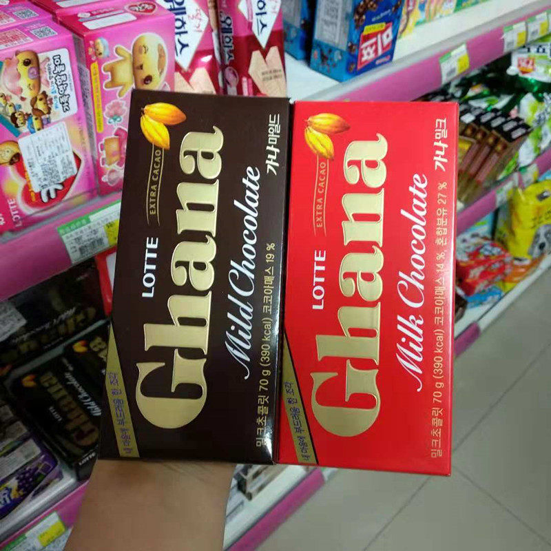 乐天chana加纳巧克力70g黑加纳牛奶红加纳丝滑微苦韩国进口零食品