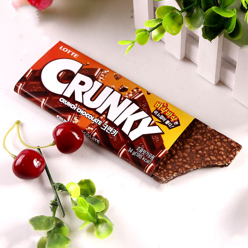 韩国乐天crunky脆米巧克力34g板装牛奶米香陶醉巧克力代可可脂