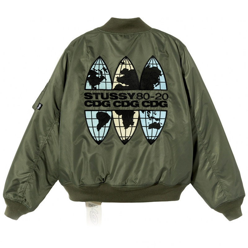 20lab原创cdg滑板刺绣联名教练飞行夹克绿色夹克