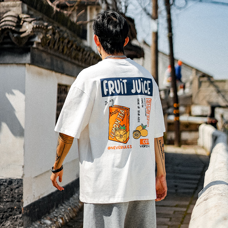 东京衣柜 2022新款纯棉印花短袖男日系潮牌休闲情侣T圆领上衣体恤