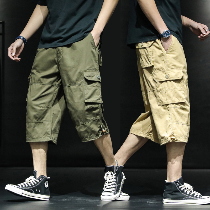 七分裤男宽松直筒夏季迷彩加大潮流休闲中裤多袋纯棉工装短裤男士