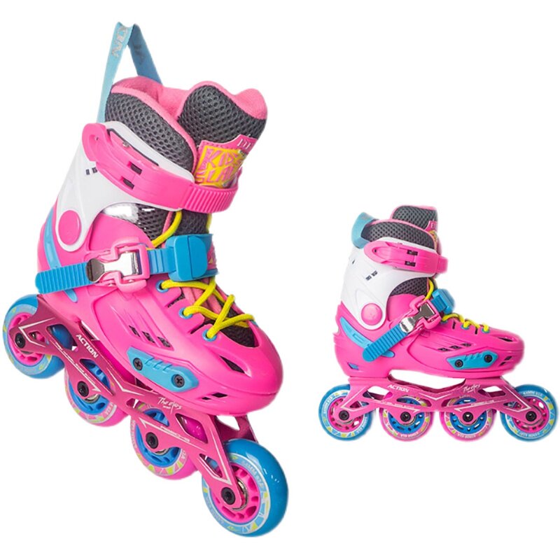 action埃克森动感精灵轮滑男童女童可调专业花式直排轮