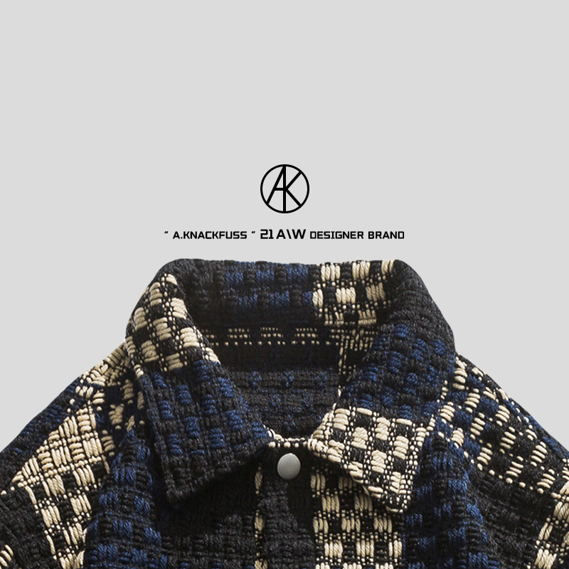 AKnackfuss 设计师品牌 编织起来 秋冬款复古格子拼接外套男女
