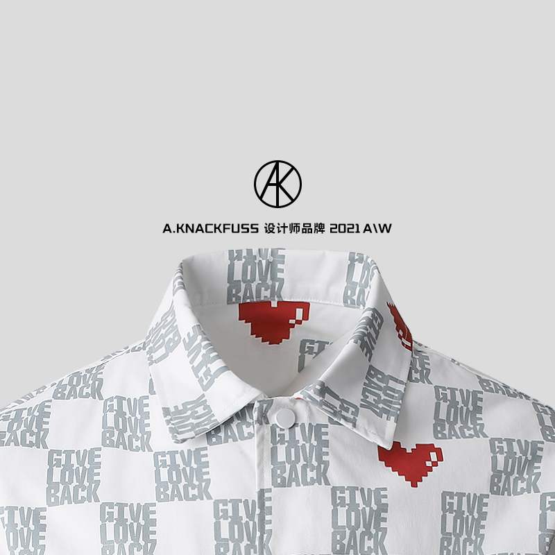 AKnackfuss 设计师品牌 小心心 秋季情侣创意拼色格子宽松外套男