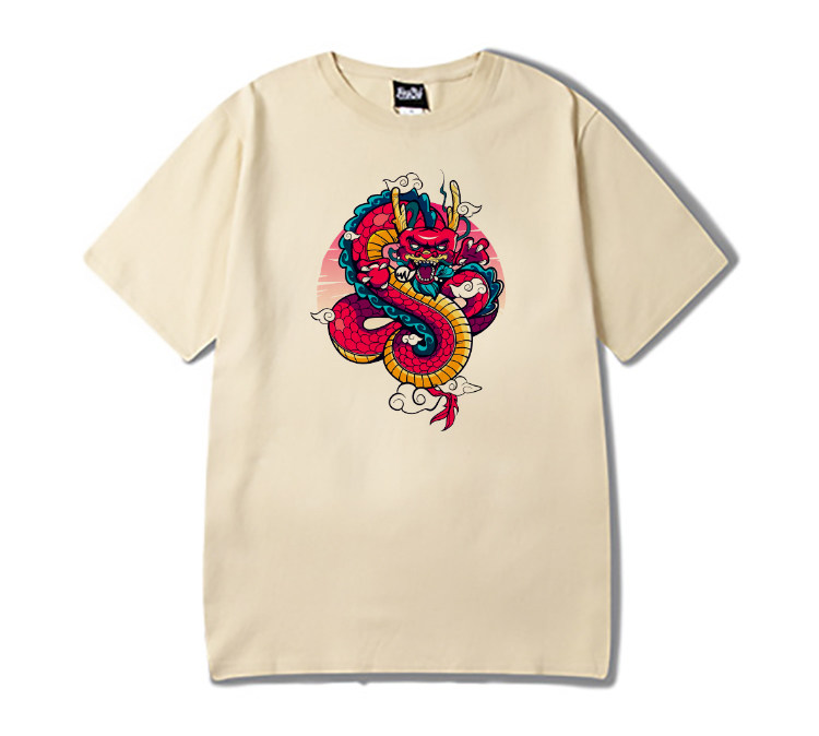 情侣宽松原宿bf男女短袖ins潮牌日系二次元卡通插画龙图案日文t恤