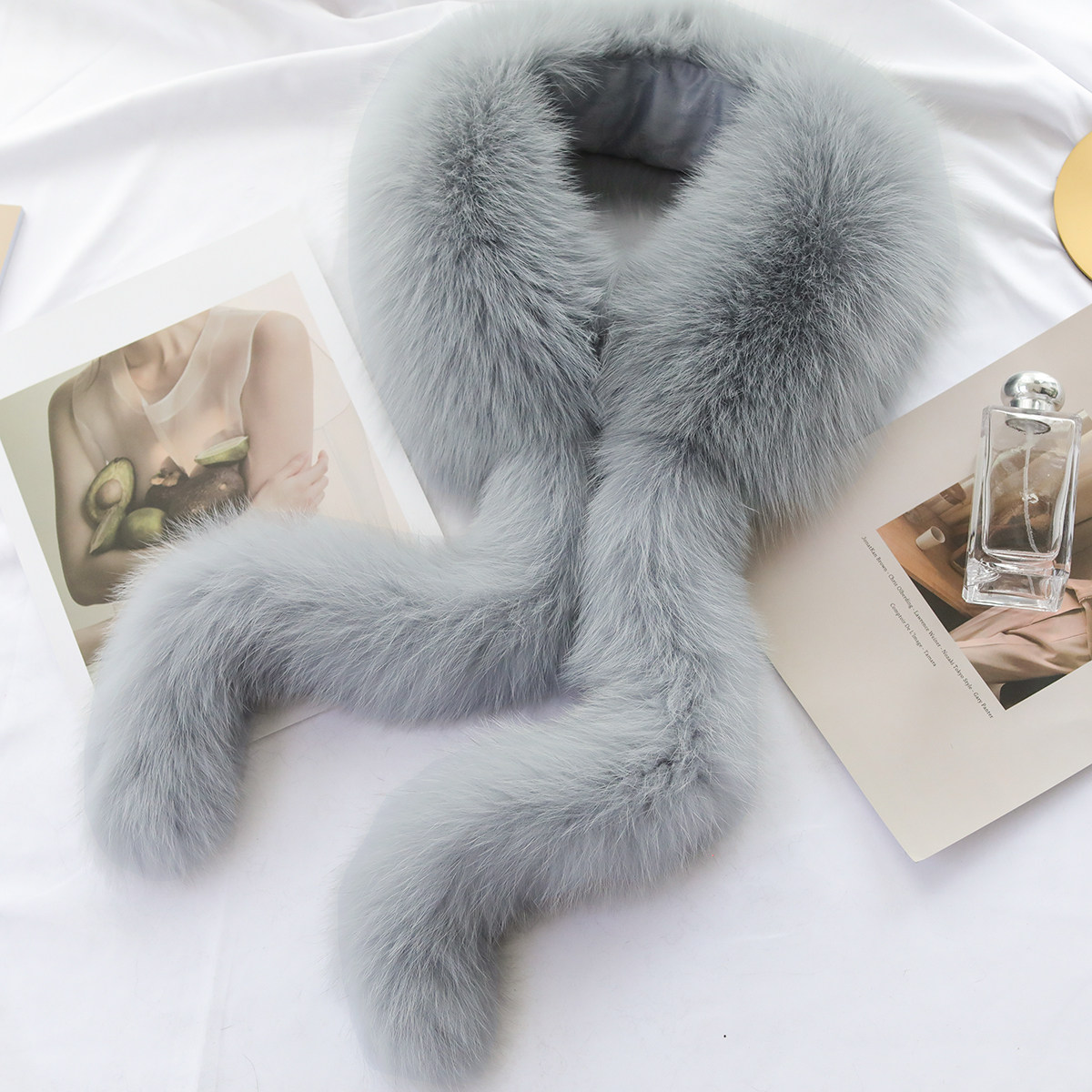 秋冬新款狐狸毛整皮围巾保暖皮草围巾毛领长尾巴女围脖加厚吸扣