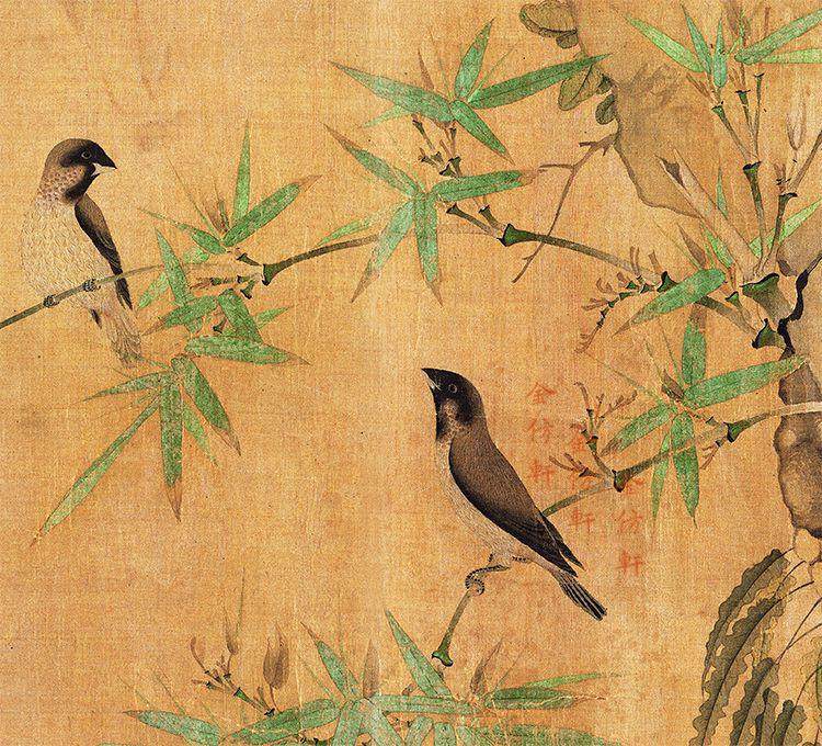 赵佶竹禽图赵孟頫题跋1.6米木框国画客厅国画