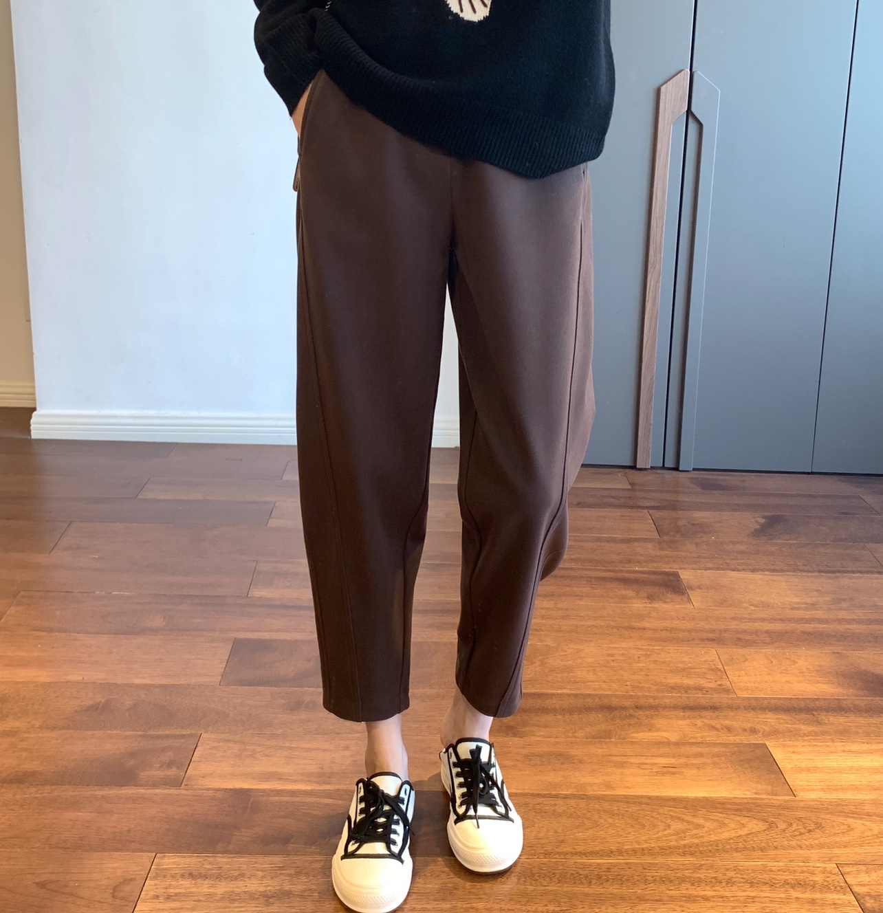 THEWOW渠道牛货定染磨绒毛呢立体剪裁显瘦加厚奶奶裤萝卜裤休闲裤