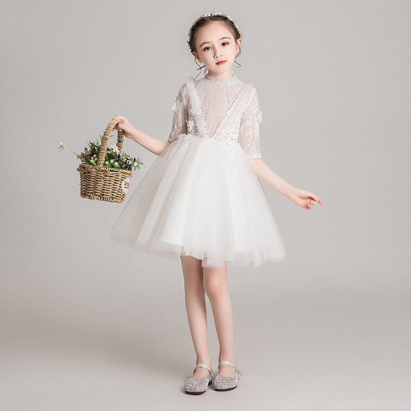 白色公主女童蓬蓬儿童礼服主持人演出服小女孩洋气连衣裙