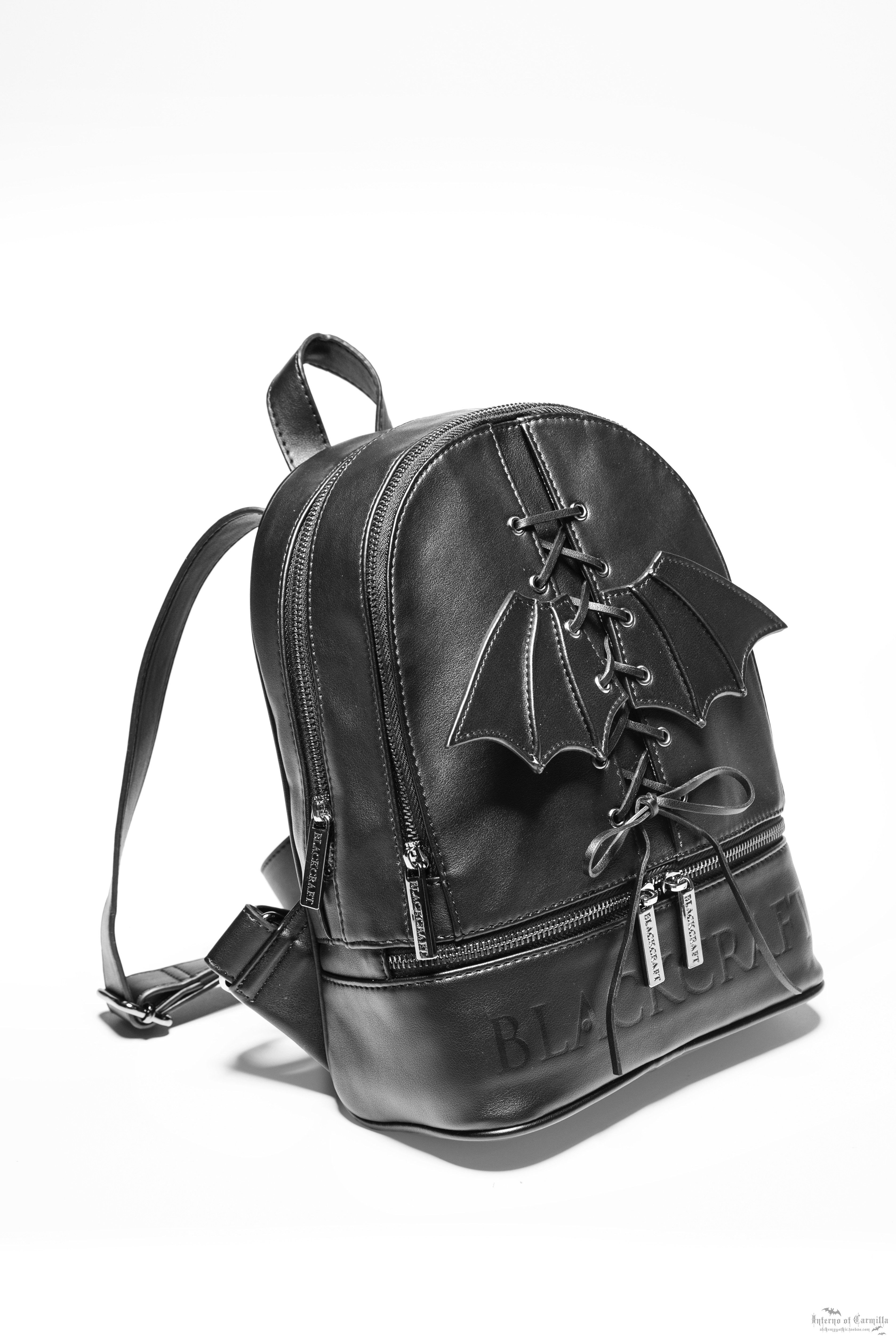 blackcraftbatwing暗黑哥特朋克摇滚魔法绑带蝙蝠双肩背包