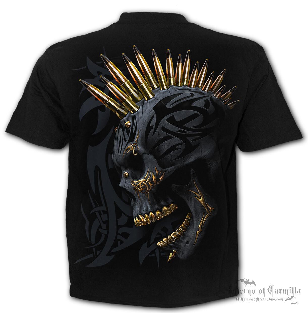 英国哥特重金属摇滚spiralm031m101blackgold镀金骷髅t恤
