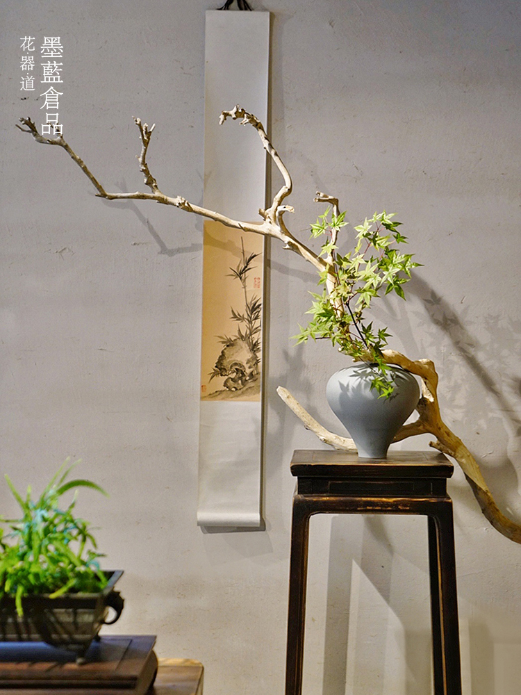 墨蓝花器制造陶瓷花瓶禅意中式日式插花器皿白瓷桌面摆件投入花瓶