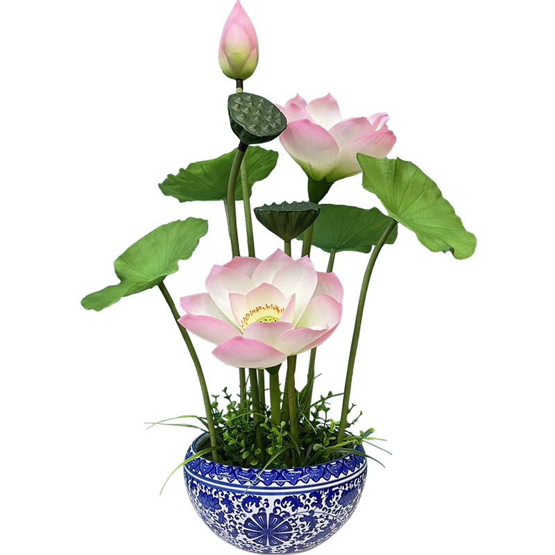 高档荷花装饰客厅花艺栽插花瓶摆件大型中式仿真花