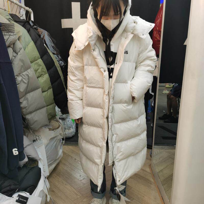 长款连白色保暖亮面字母7家鸭绒白鸭绒国标新款羽绒服