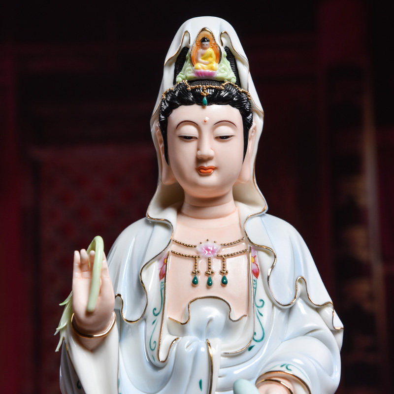 戴玉堂吋蓝衣彩观音菩萨佛像居家供奉家用立像观摆件