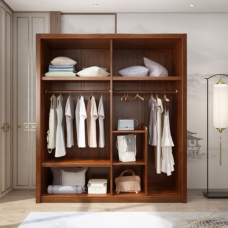 新中式实木衣柜简约现代实木大衣柜组装卧室金丝檀木实木四门衣柜