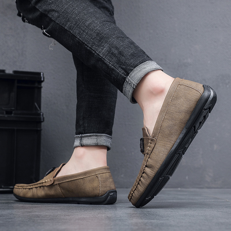 鞋男豆豆一脚脚蹬网红社会摇穿套脚皮鞋平底乐福鞋(豆豆鞋)