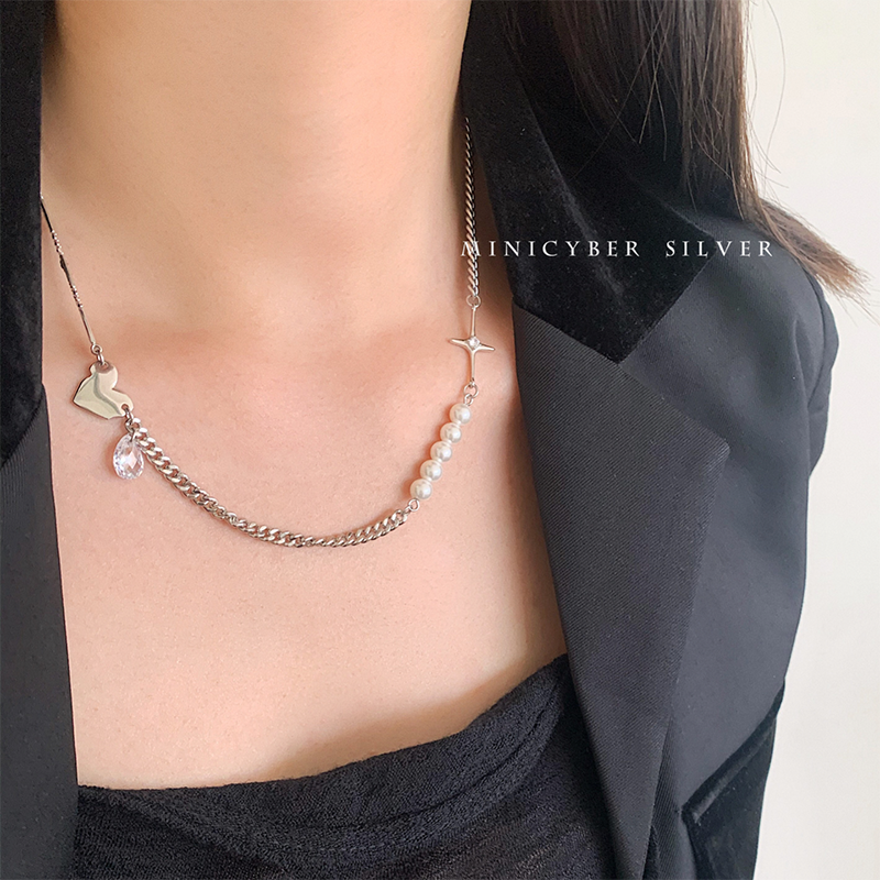 minicyber925纯银rebuild爱心十字组合项链锁骨时尚气质项链