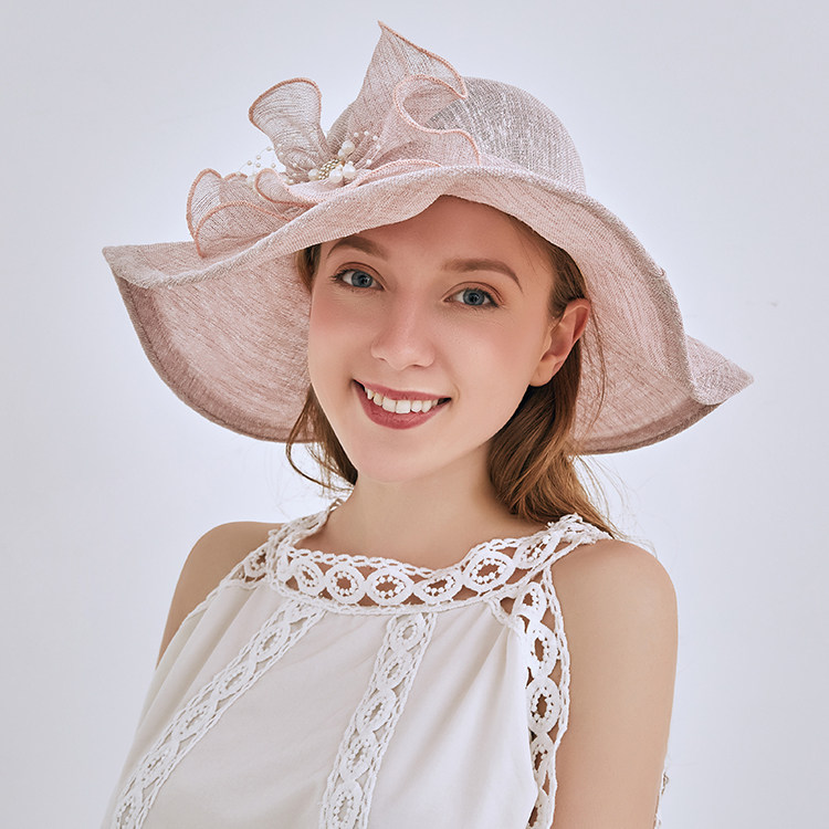 韩版大遮阳遮阳帽帽子女士优雅蝴蝶结太阳帽棉麻波浪帽子