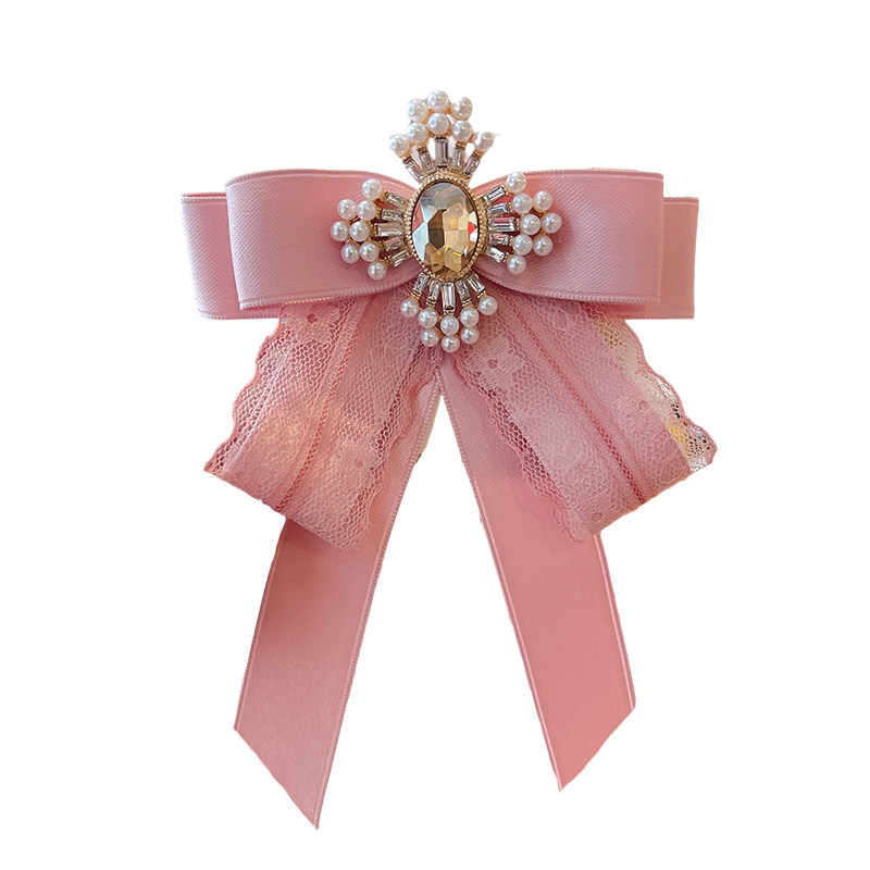 韩版粉色珍珠蕾丝蝴蝶结领结女衬衫领口装饰品飘带领结