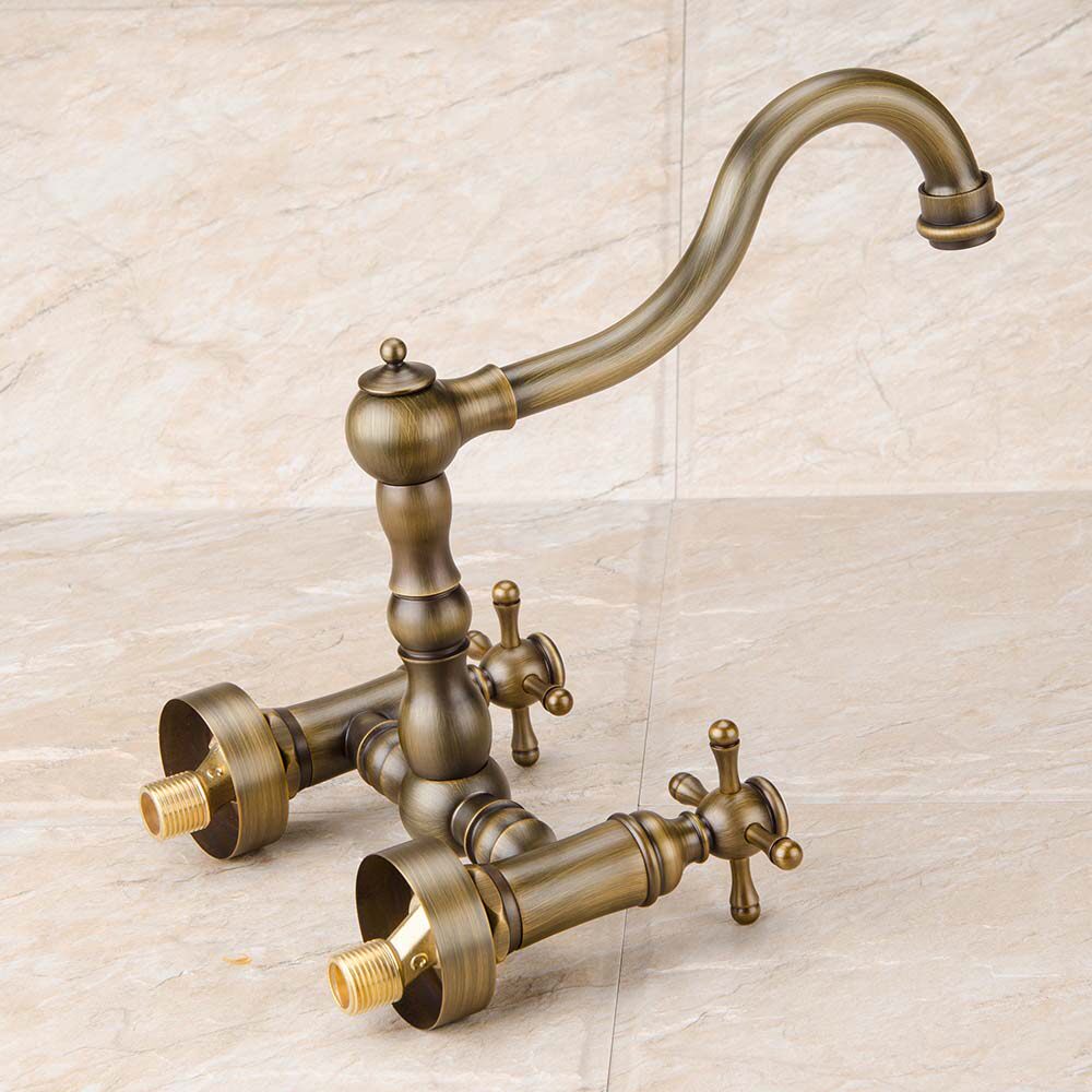 水龙头入墙复古欧式青古古铜色艺术台上全铜冷热面盆龙头