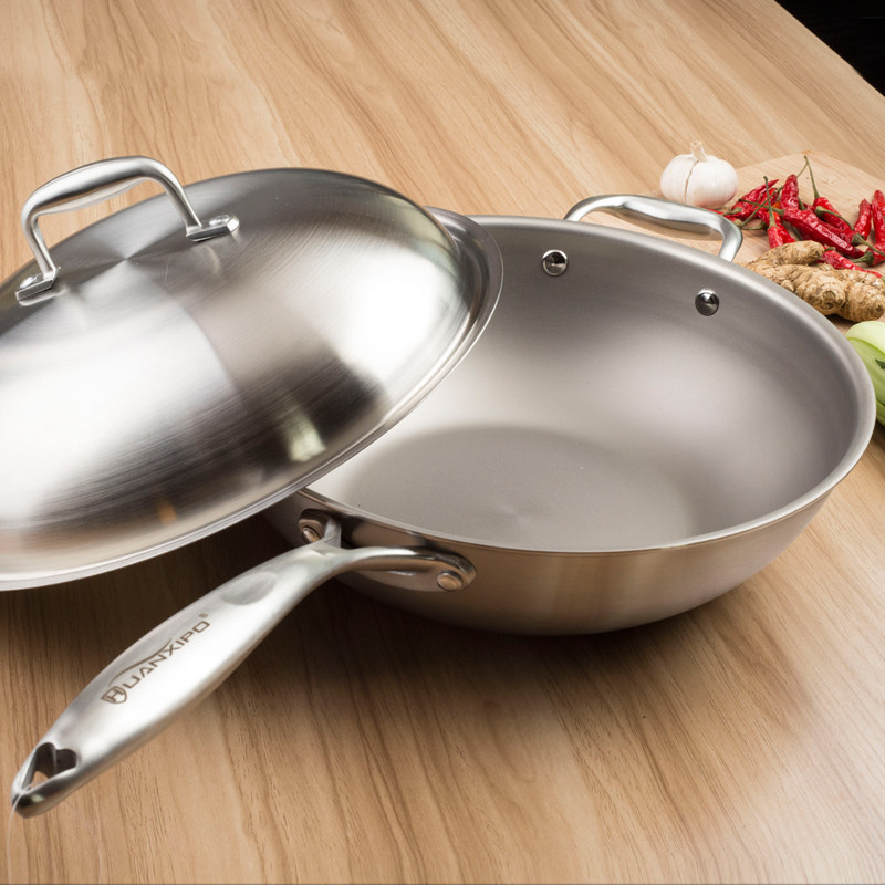 炒锅德国加厚不锈钢油烟菜锅纳米不粘锅炒锅