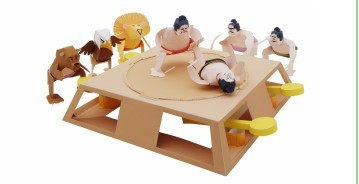 48包邮纸相扑两人玩纸玩具3d立体模型手工其他类型纸模