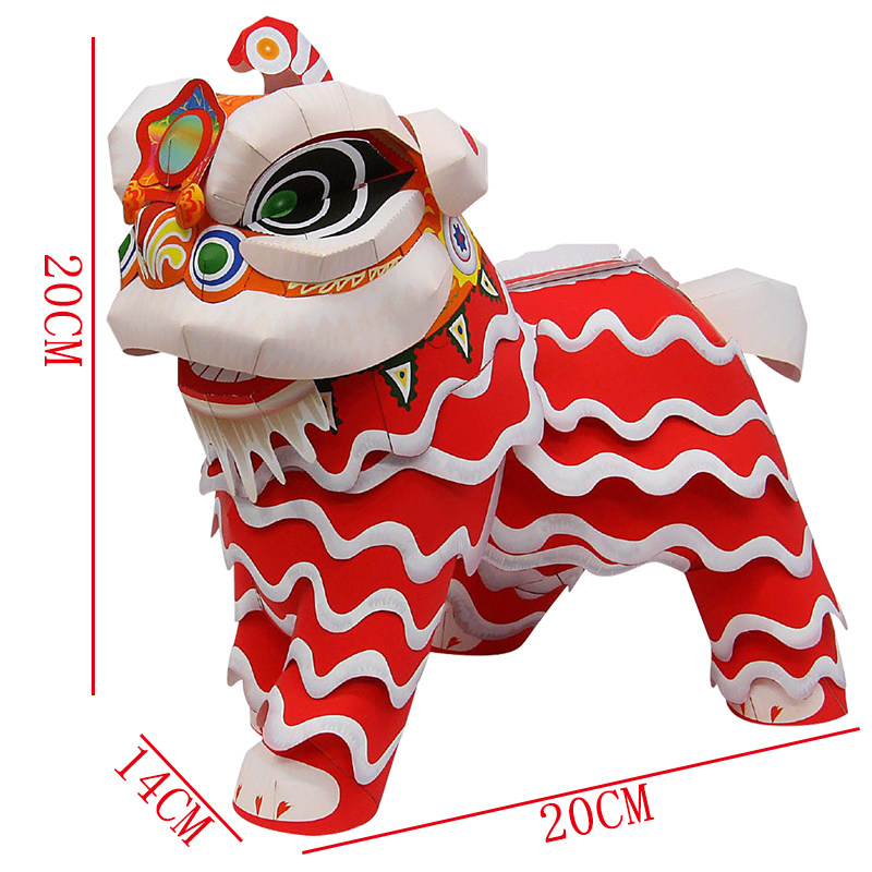 中国国风新年年春节舞狮狮子舞材料立体折纸3d其他类型纸模