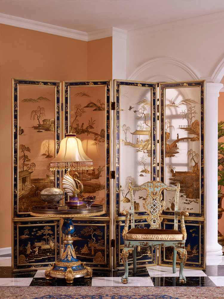 茱莉安彩绘手绘屏风玄关玻璃风景民间双面法式折屏