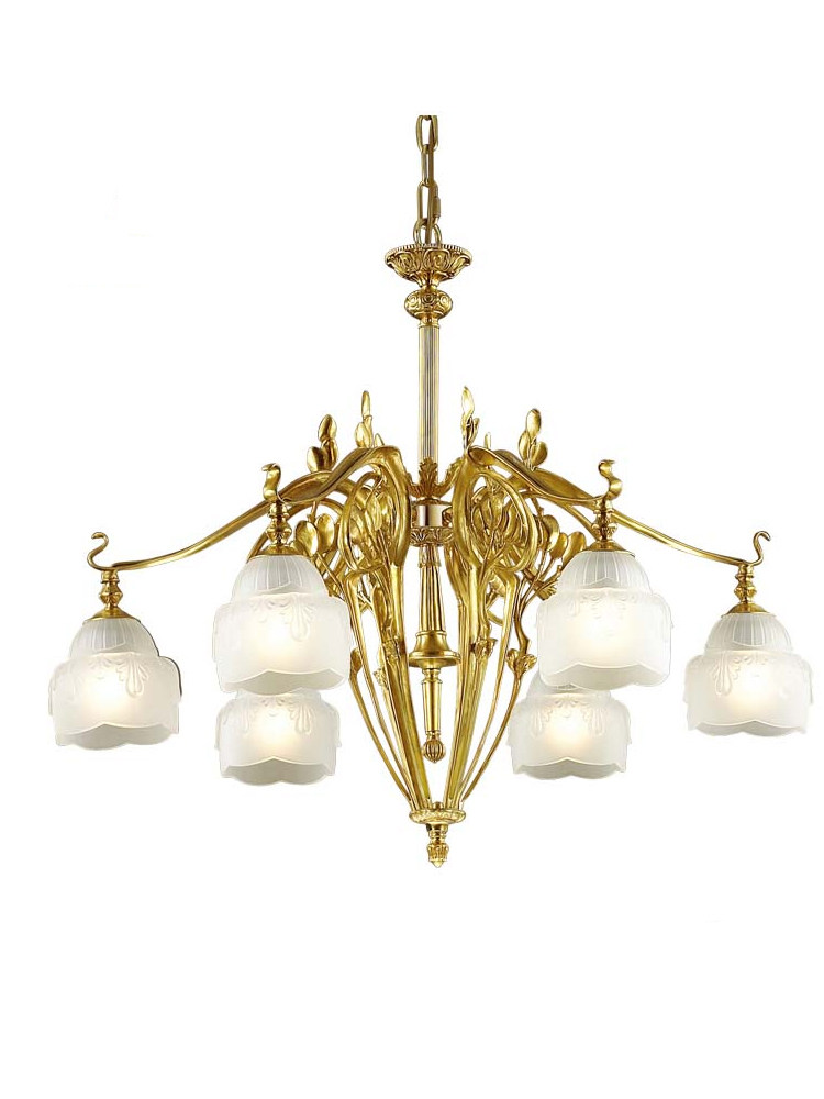 茱莉安法式欧式宫廷优雅复古水晶玻璃配铜花朵客厅吊灯