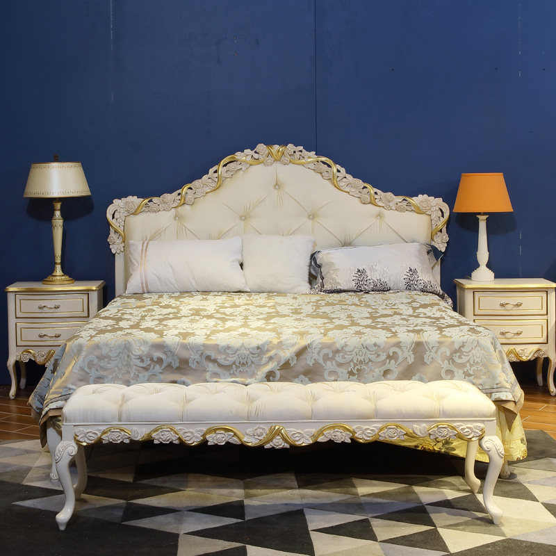 专柜意式法式实木木床欧式重工雕花白色玫瑰花实木床