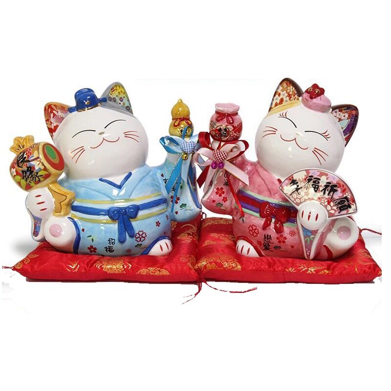 日式和风陶瓷招财猫桌面摆件送客户商务礼品开运招财装饰情侣礼物