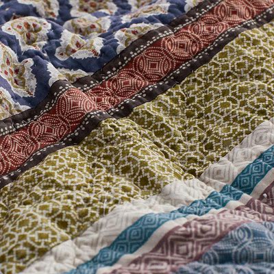 肯特被印花拼块手工绗缝被床盖