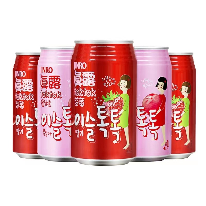 韩国进口真露草莓蜜桃微醺低度气泡果味酒350ml/罐女士鸡尾酒饮料