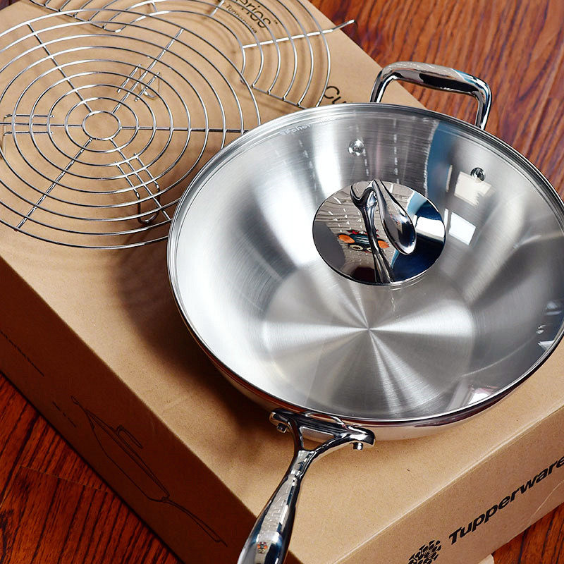 炒锅特百惠锅具精钢三层送蒸架滤架进口锅具锅正品炒锅