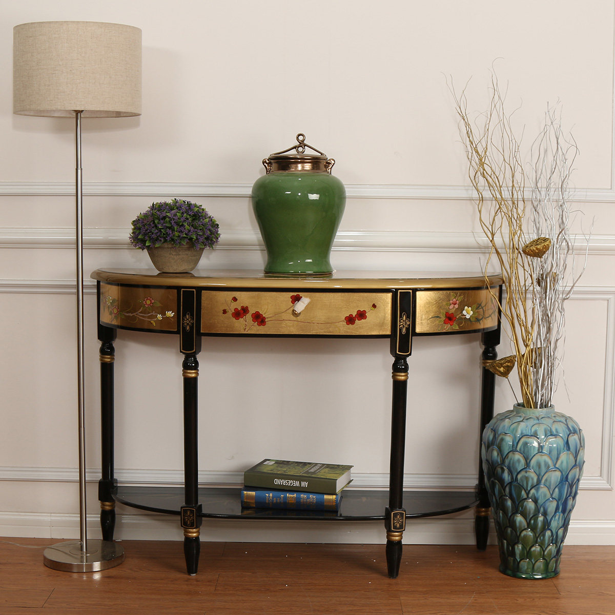 现代新中式客厅家具装饰彩绘柜子半圆走道柜门门厅门厅