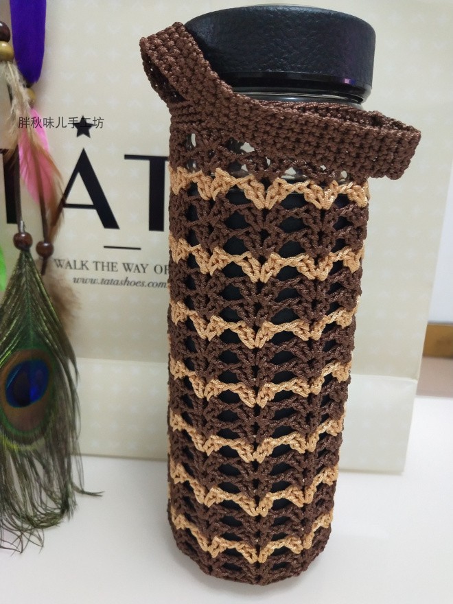 手工钩织通用水杯保护套双色镂空花防保温杯套可杯套