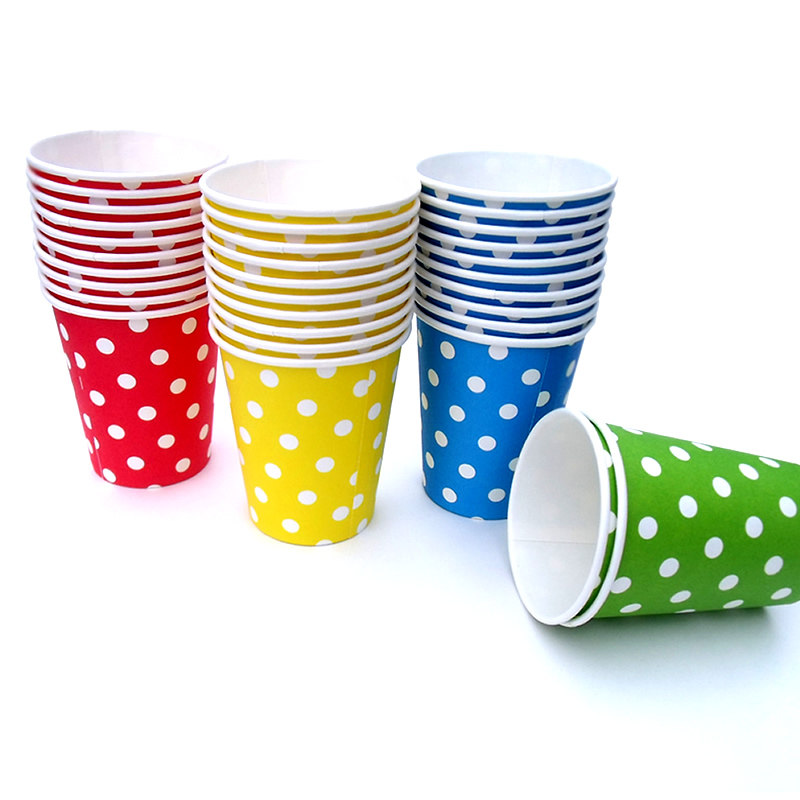 包邮圆点纸杯加厚彩色一次性波点水杯生日派对纸杯
