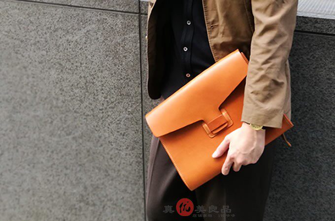 日本porcorosso翻盖公文包手工栃木牛皮手拿包商务男士包袋