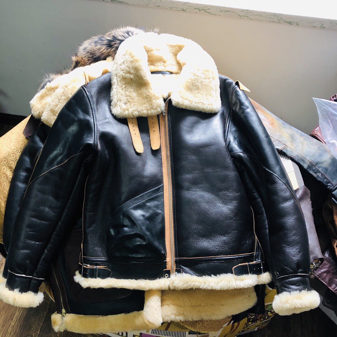 皮衣b3巴顿橘色门禁talon拉链皮毛一体飞行皮衣