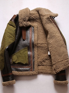 b3飞行服皮毛一体英伦潮款拼皮夹克