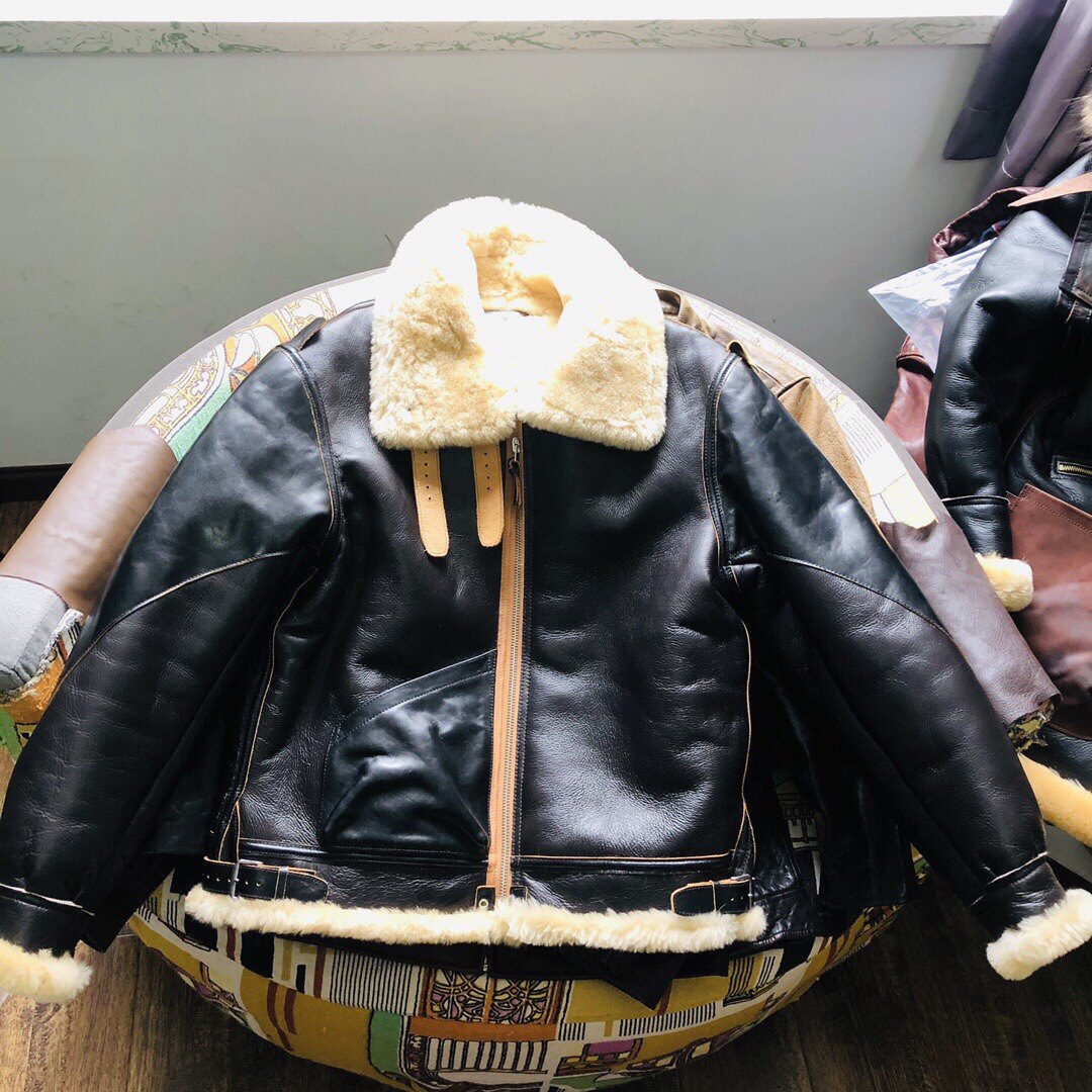 皮衣b3巴顿橘色门禁talon拉链皮毛一体飞行皮衣