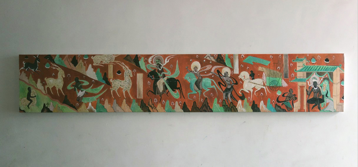 敦煌壁画九色鹿鹿王本生手绘复制品古代神话传说人物油画