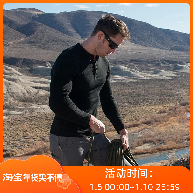男款美利奴羊毛亨利领长袖tad款速干冬季美丽诺户外休闲保暖t恤新