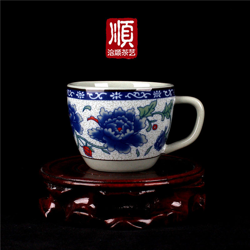 洽顺青花瓷带把小品茗茶杯复古杯子-来自店铺【洽顺精瓷】