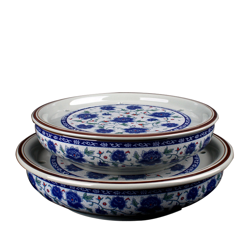 洽顺精瓷青花瓷陶瓷茶盘套装中式家用圆形沥水托干泡蓄水盘茶船