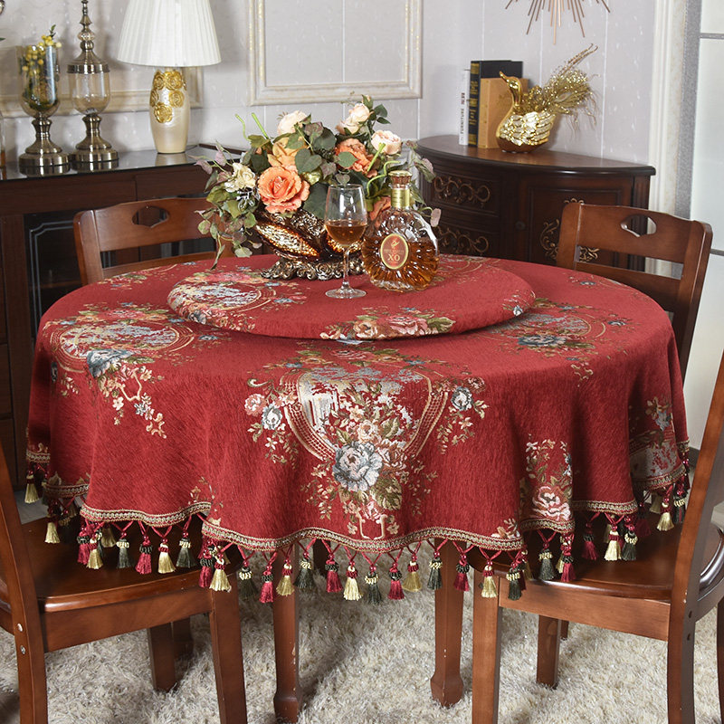 高档中式台布餐桌园圆形古典婚庆结婚双层新中式桌布