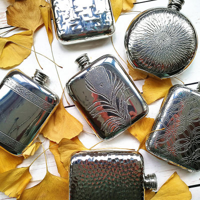 英国进口手打pewter白镴锡合金随身便携复古酒壶酒瓶威士忌4oz