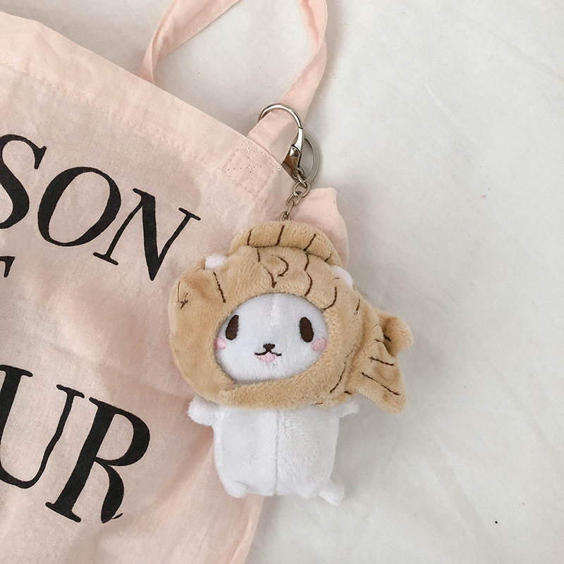 韩国ins鲷鱼烧猫咪挂件钥匙扣情侣毛绒公仔女背包挂饰包配饰玩偶