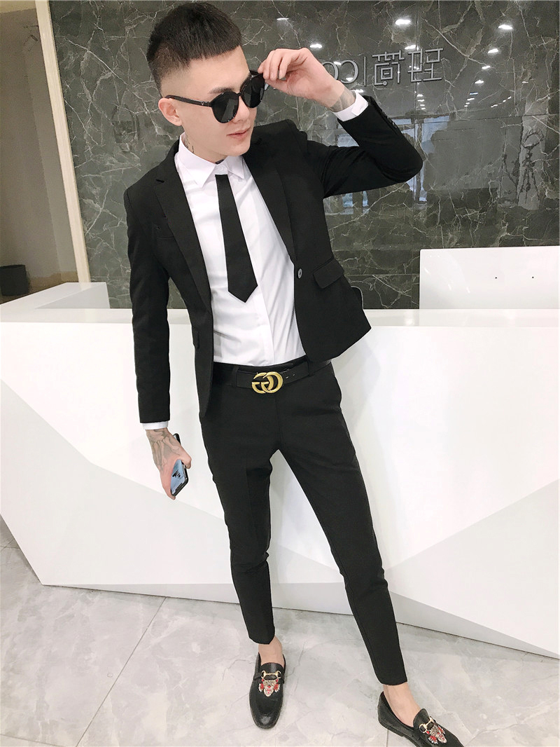 西服精神小伙韩版潮流修身套装新款痞帅男士夹克
